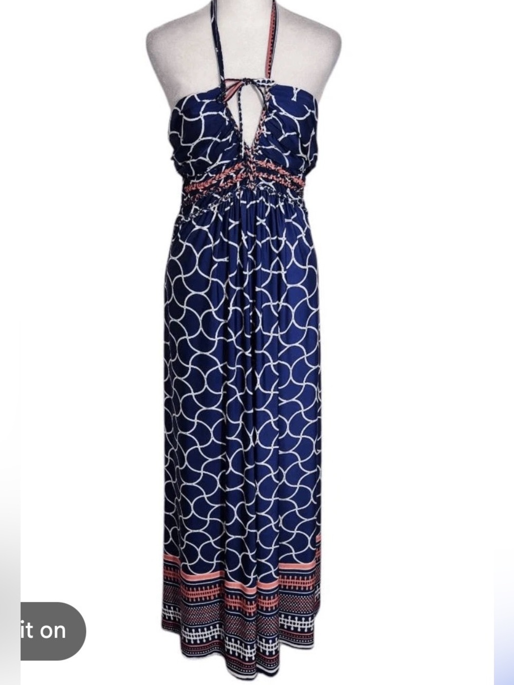 Mandarin Blue Resortwear Strapless Maxi Dress Navy/Coral/White Size XL